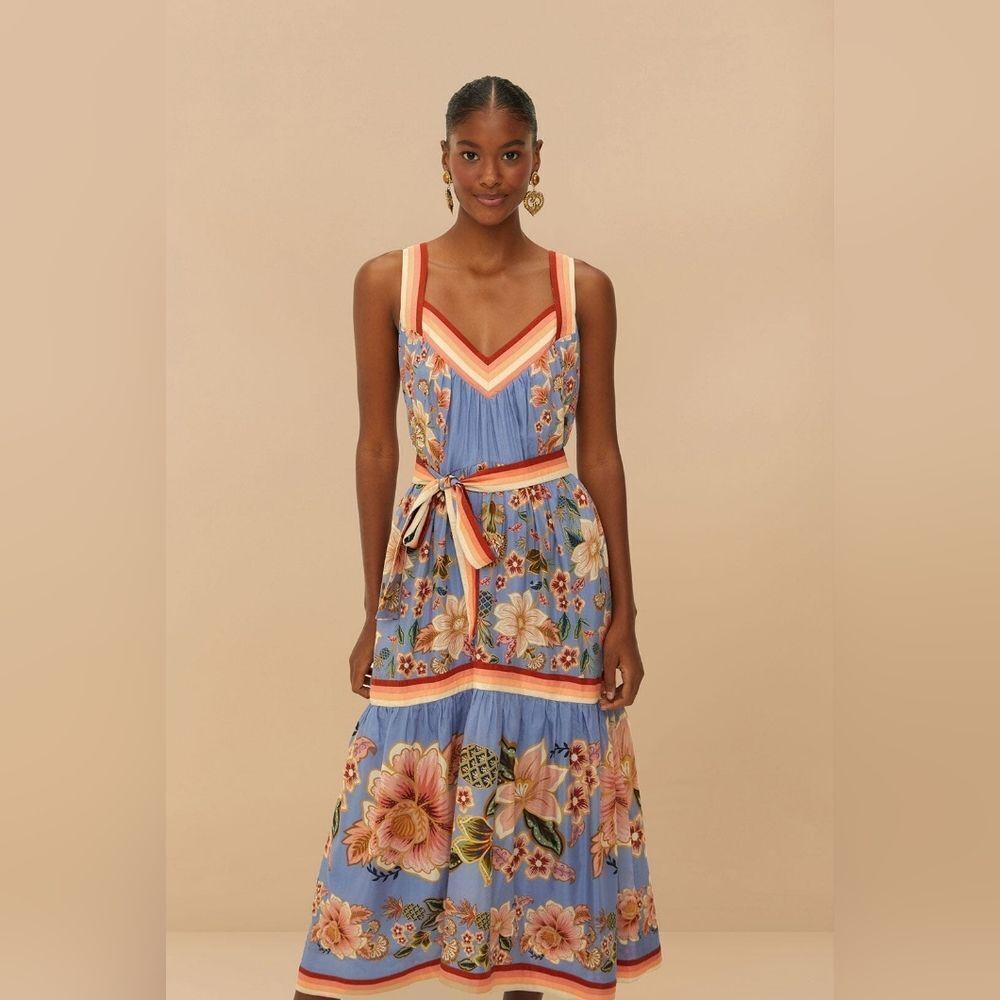 Farm Rio blue superbloom tapestry maxi dress - Picture 2 of 12